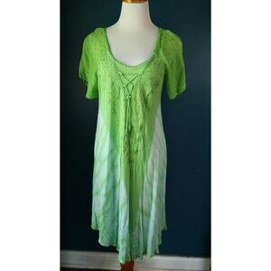 S.R. Fashion Rayon Dress Lime Green Tie Dye Fairy Boho Corset Embroidered Y2K